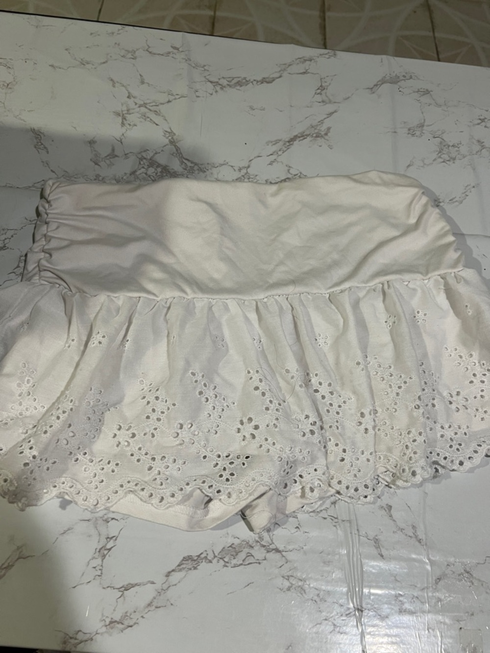 SHEIN Cream Eyelet Ruffle Skort